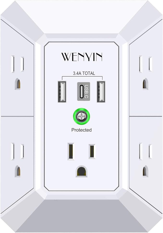 USB Wall Charger, Surge Protector, 5 Outlet Extender with 3 USB Ports， 3-Sided 1680J Power Stri... | Amazon (US)