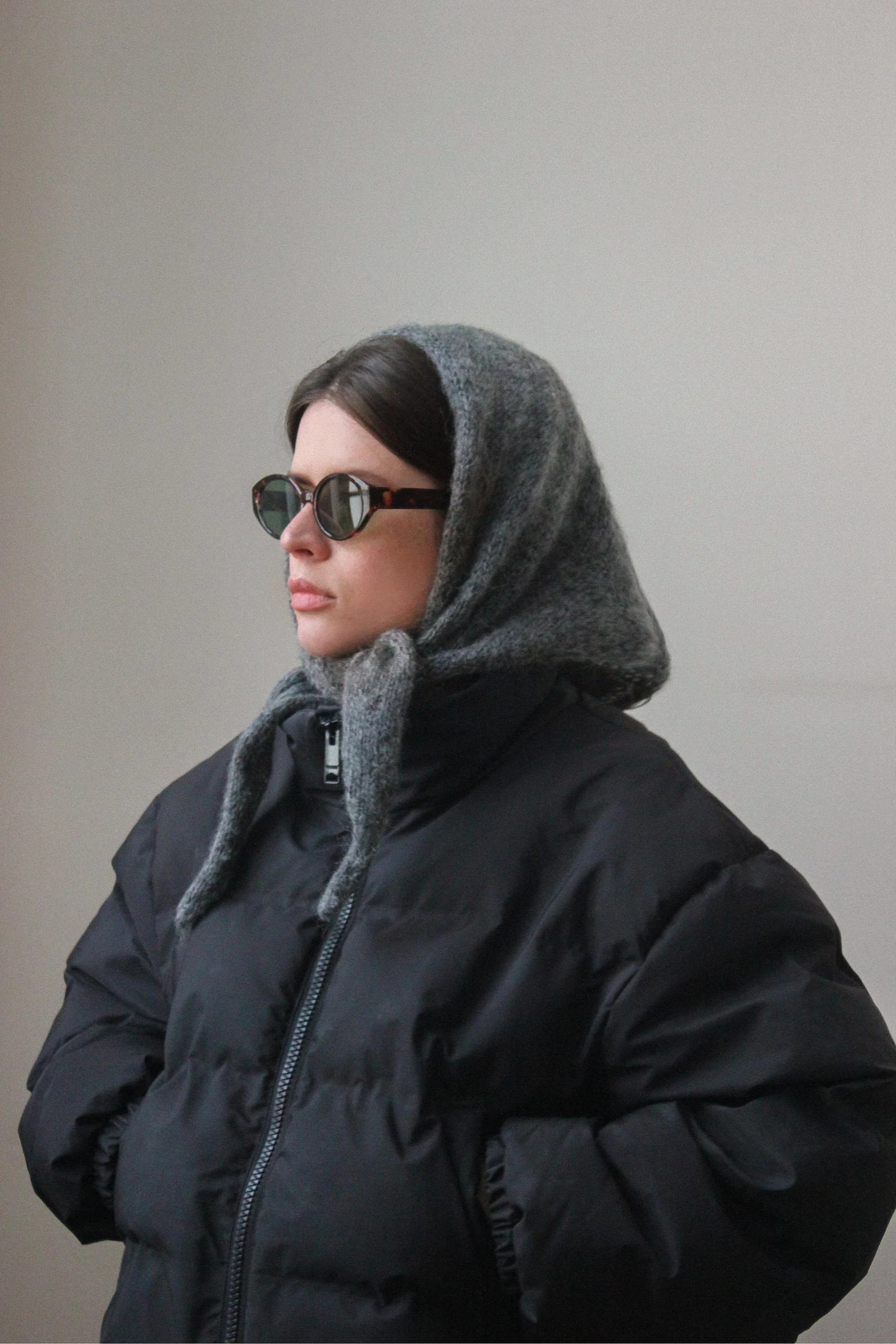 Hand - knitted Mohair Melange Headscarf in Charcoal Gray. | Etsy (US)