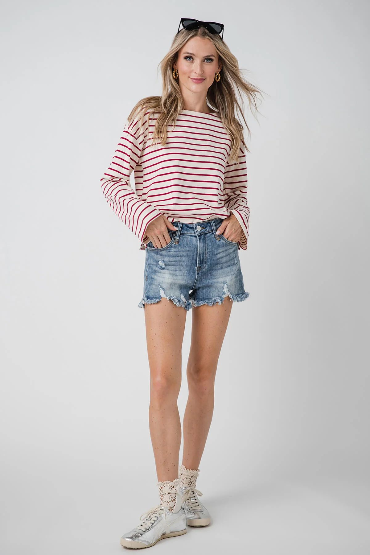 Miou Muse Striped Long Sleeve Top | Social Threads