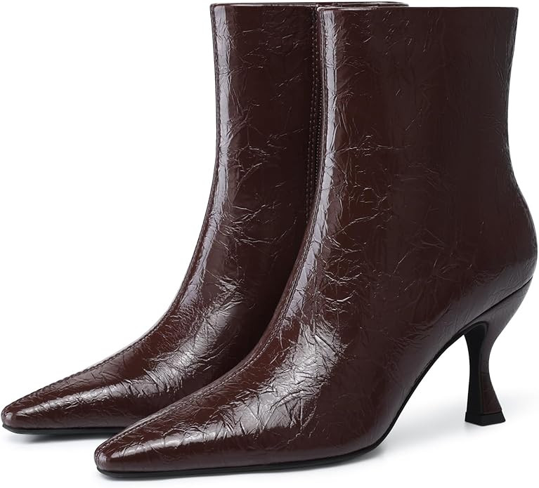 Womens Kitten Heel Booties: 3.5 In High Heel, Pointed Toe Sexy Ankle Boots, Fall Trendy Side Zipp... | Amazon (US)