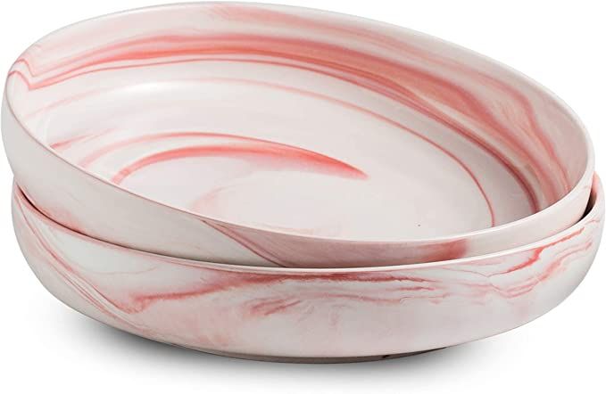 Porcelain Serving Bowl Set Large Serving Bowls and Plattes for Dinner Party, Marble Pink 1.9 Quar... | Amazon (US)