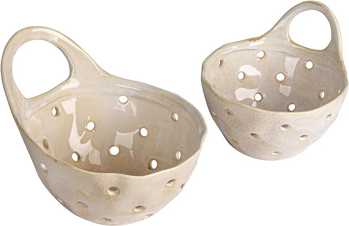 Set of 2 Cream Stoneware Colanders | Amazon (US)