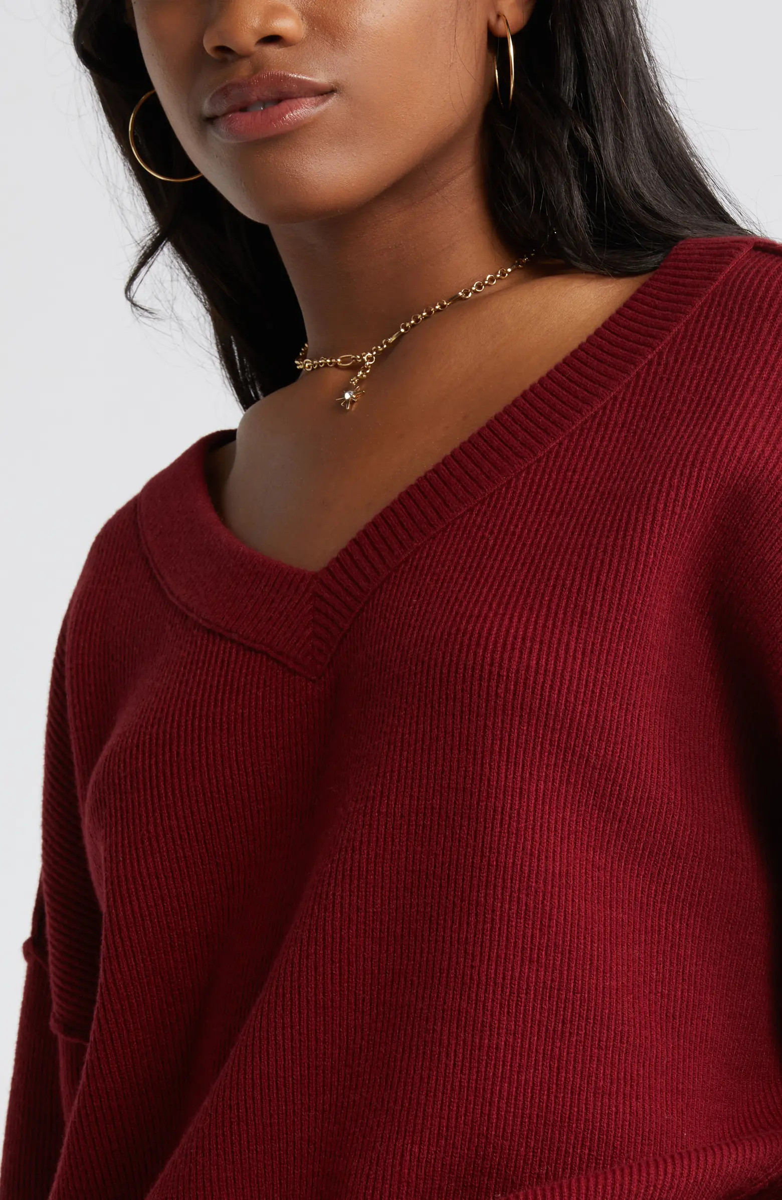 BP. Seamed Oversize V-Neck Rib Sweater | Nordstrom | Nordstrom