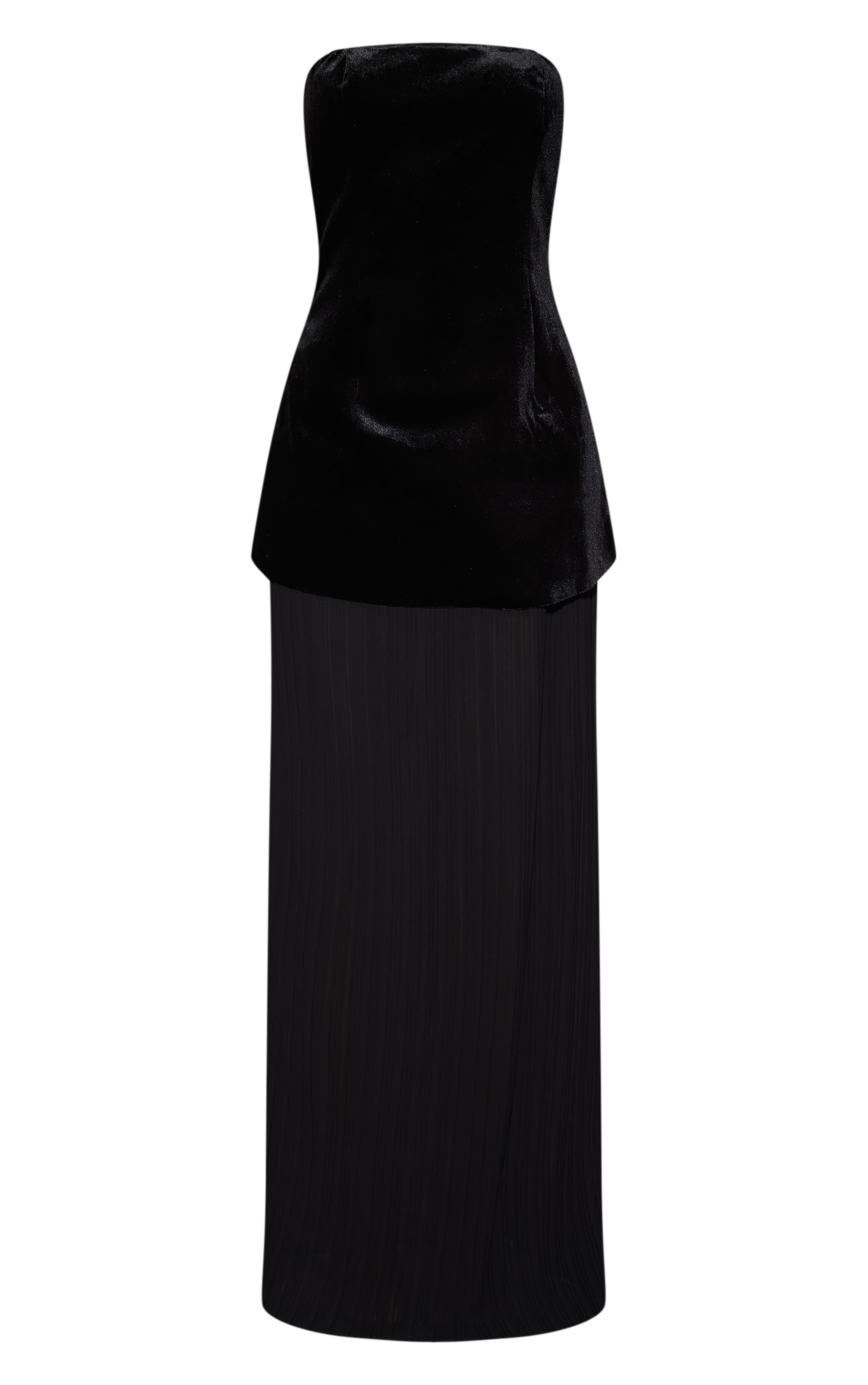 Black Velvet Bandeau Pleated Chiffon Skirt Panel Maxi Dress | PrettyLittleThing UK