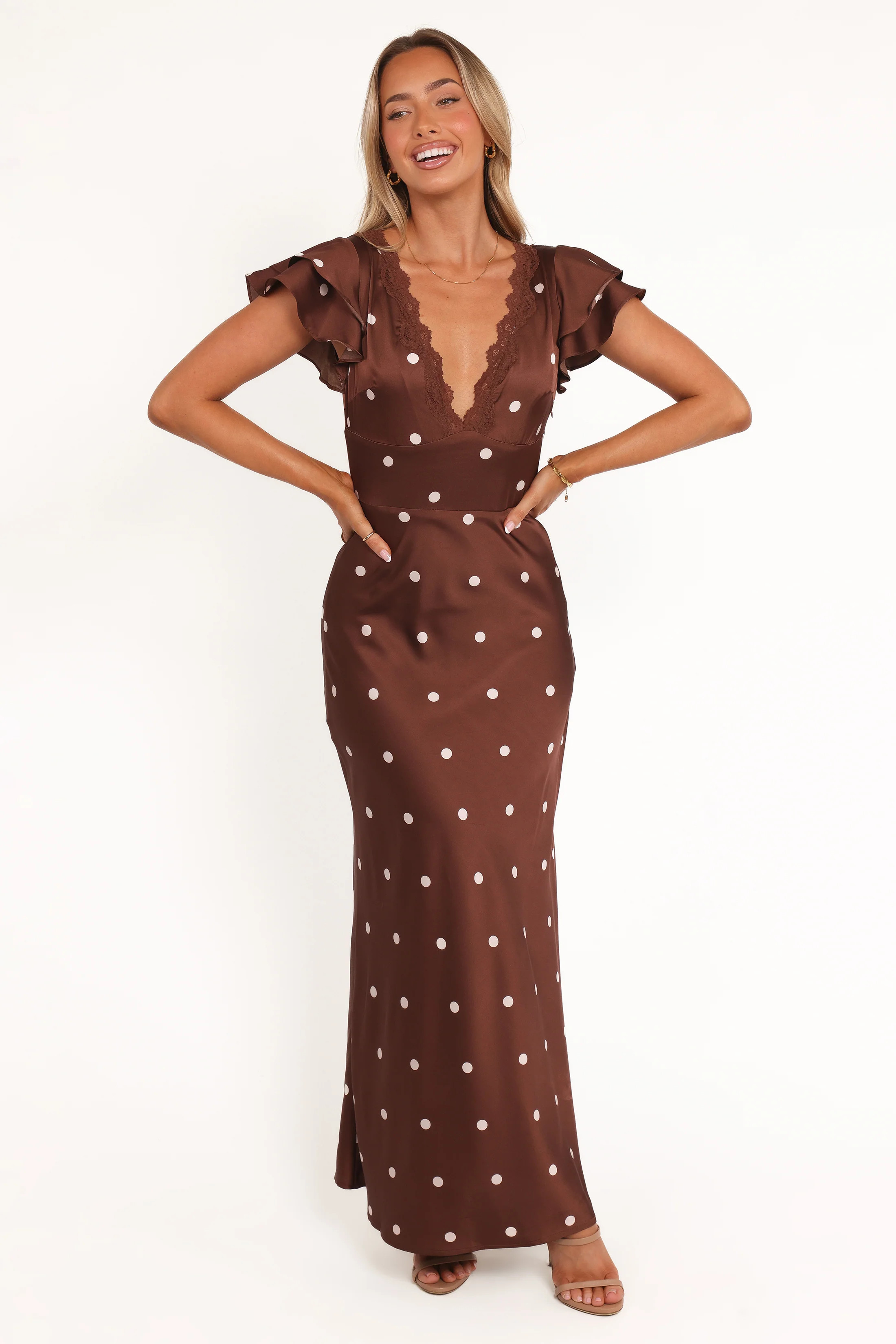 Arella Maxi Dress - Brown Polka Dot | Petal & Pup (US)