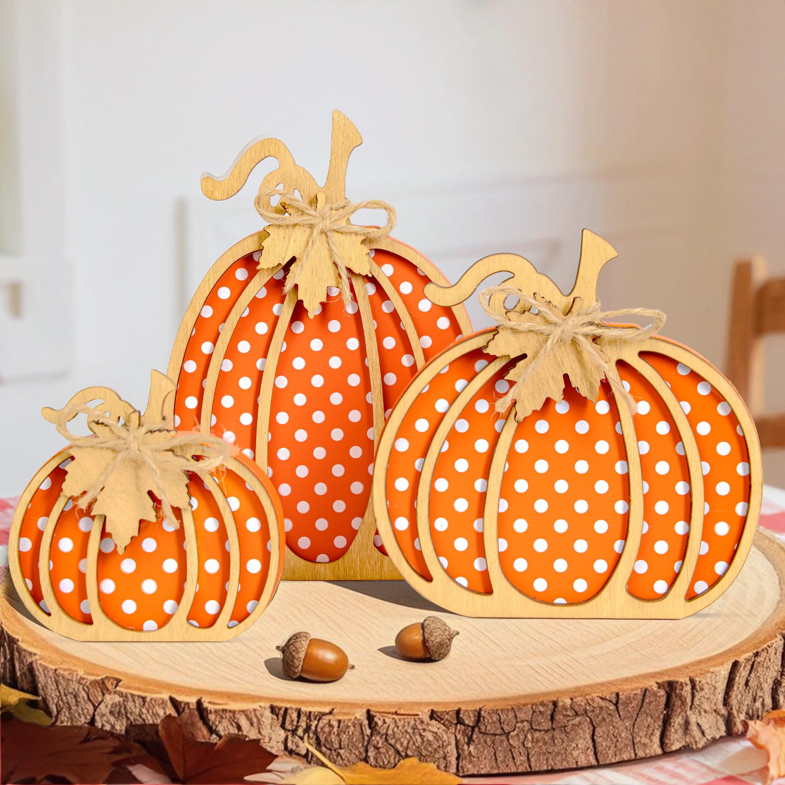 Fall Pumpkin Decor, Thanksgiving Fall Decorations for Home, Wooden Pumpkin Autumn Decor, 3 PCS Ha... | Amazon (US)