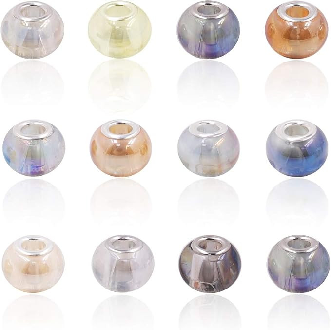 AIPRIDY 10x15mm Murano Large Hole Glass Beads with Silver Brass Cores, European Style Beads for D... | Amazon (US)