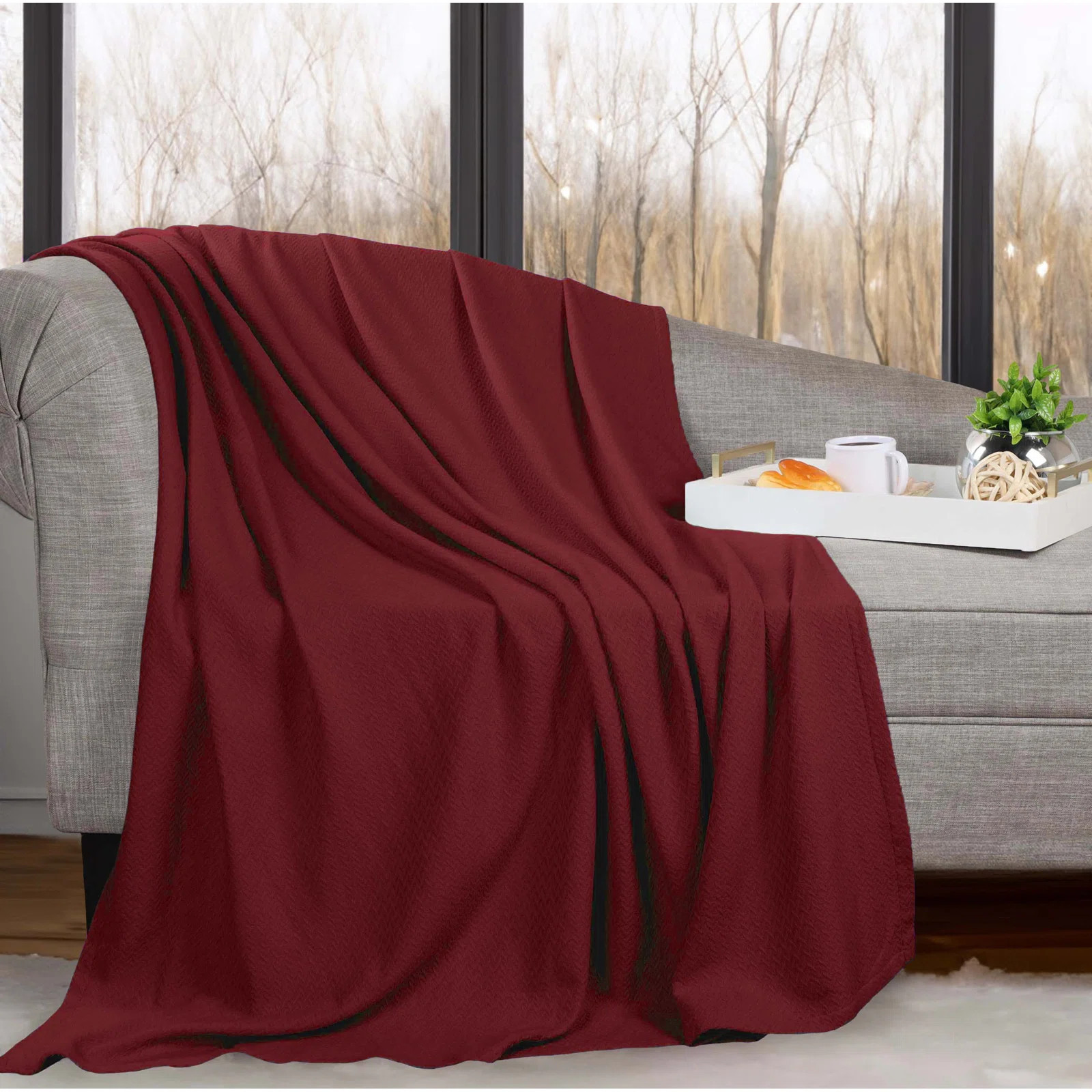 Nobel All Season Cotton Jacquard Dobby Weave Textured Chevron Lightweight Woven Throws Blanket | Wayfair North America