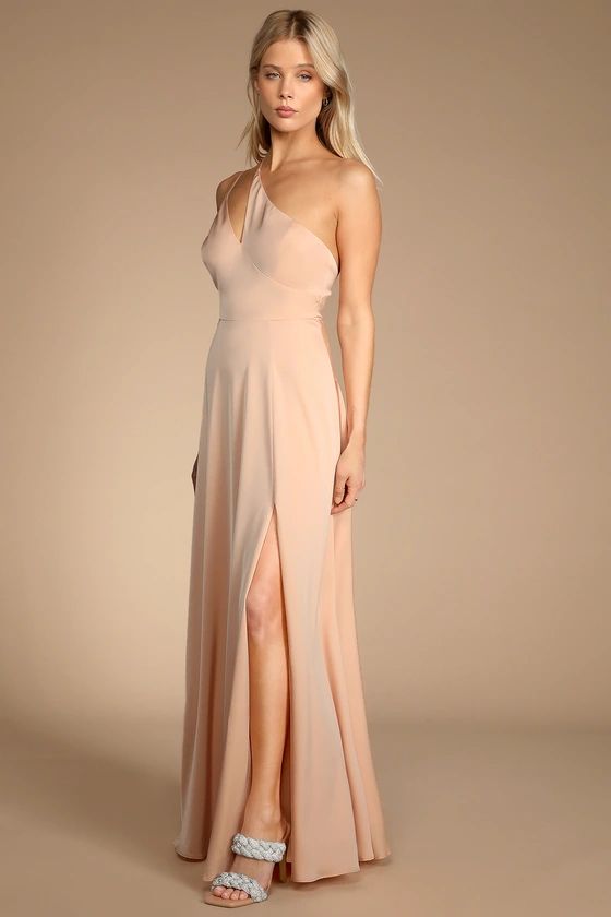 Steal My Heart Champagne Satin Asymmetrical Maxi Dress | Lulus (US)