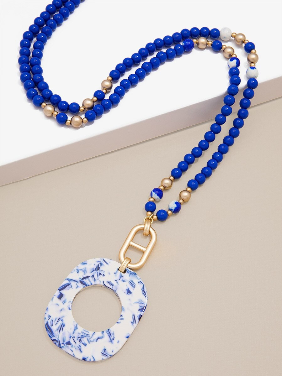 Blue Marbled Acetate Pendant Necklace | ZENZII