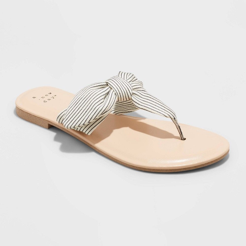 Women's Hannah Knotted Bow Flip Flop Sandals - A New Day Cream/Stripe 7, Ivory/Stripe | Target