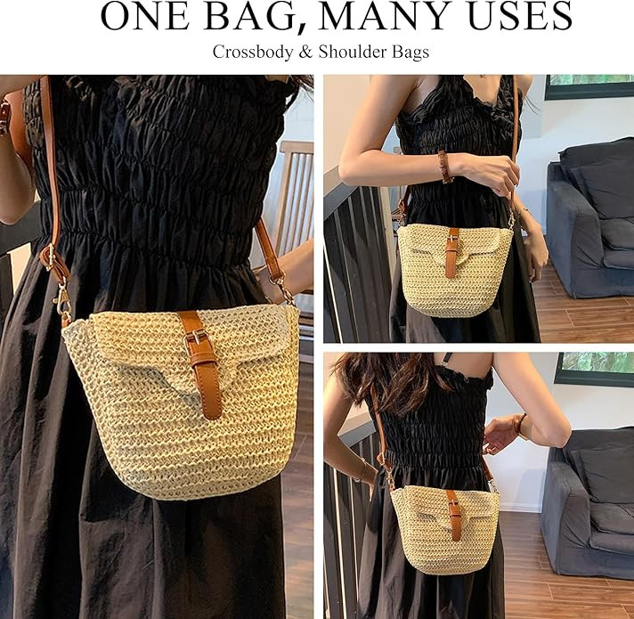 Straw Purses for Women, Summer Straw Crossbody Bag Purses Woven Straw Beach Bag for Vacation | Amazon (US)