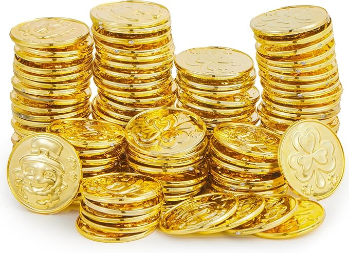 JOYIN 120 Pcs St. Patrick’s Day Gold Coins, Plastic Gold Coins Bulk with Shamrock, Leprechaun, ... | Amazon (US)