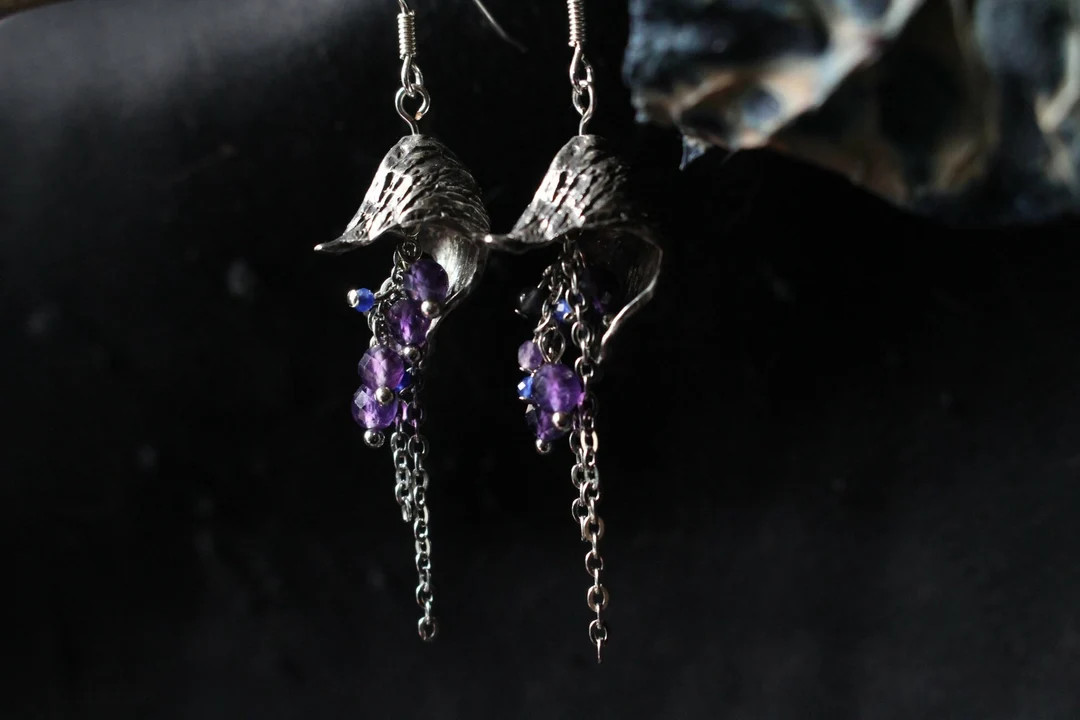 Monks Hood Earrings (pair),wolfsbane,venus Chariot,poison Jewelry,botanical Jewelry,witchcraft,da... | Etsy (US)