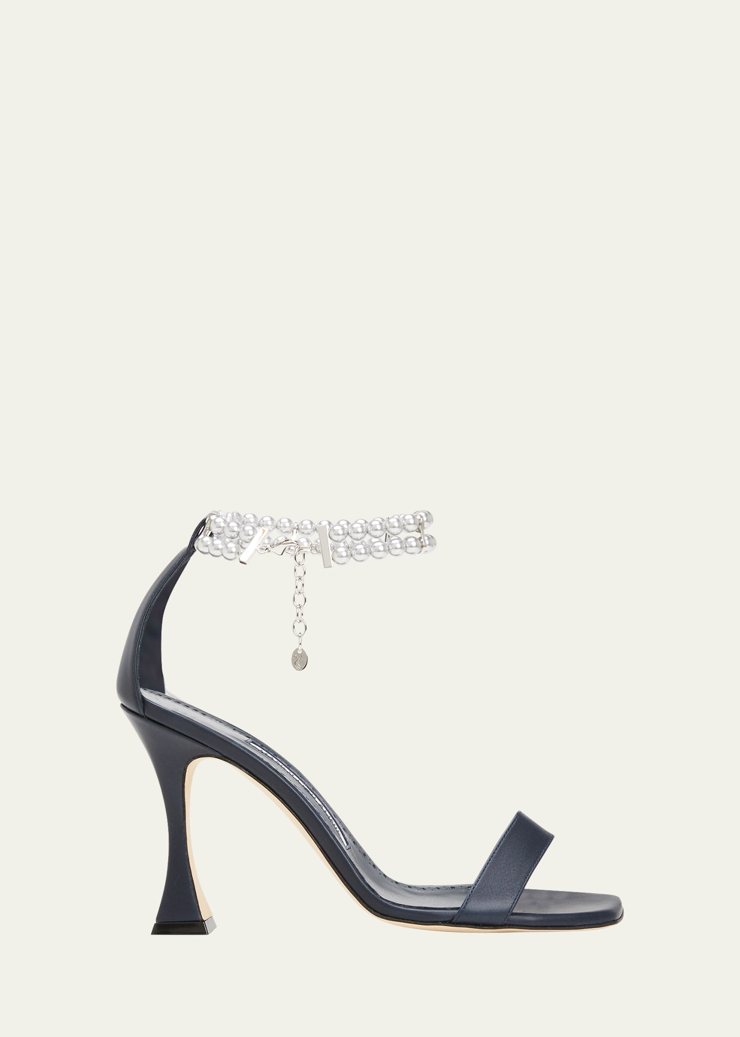 Manolo Blahnik Charona Calfskin Pearly-Bracelet Sandals | Bergdorf Goodman