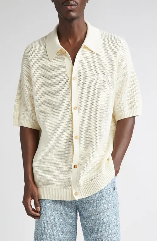 AMIRI Open Stitch Button-Up Shirt in Ivory at Nordstrom, Size Xx-Large | Nordstrom