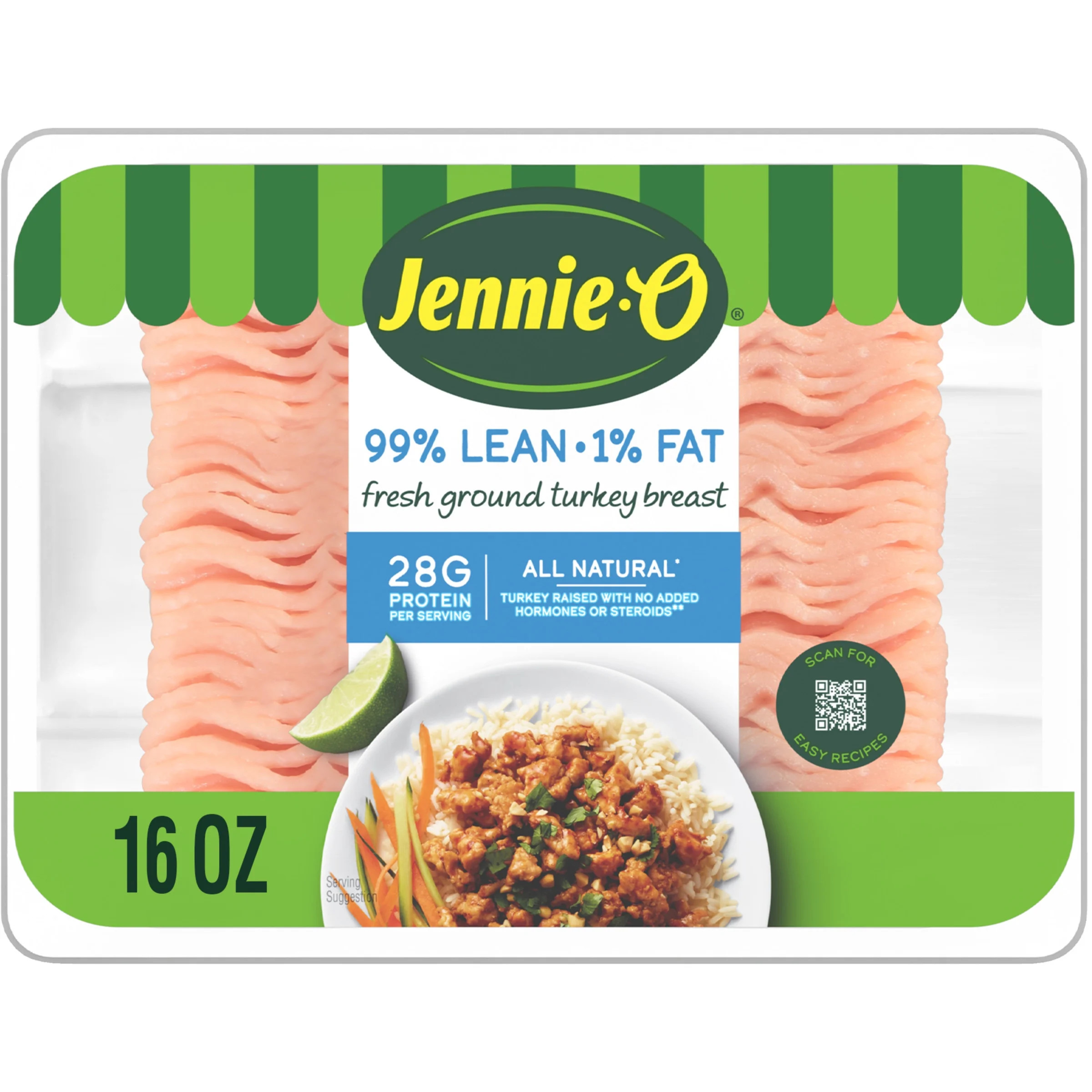 JENNIE-O Ground Turkey Breast, 99/1% Tray, All Natural, 1 Pound, 29 Grams of Protein per Serving | Walmart (US)