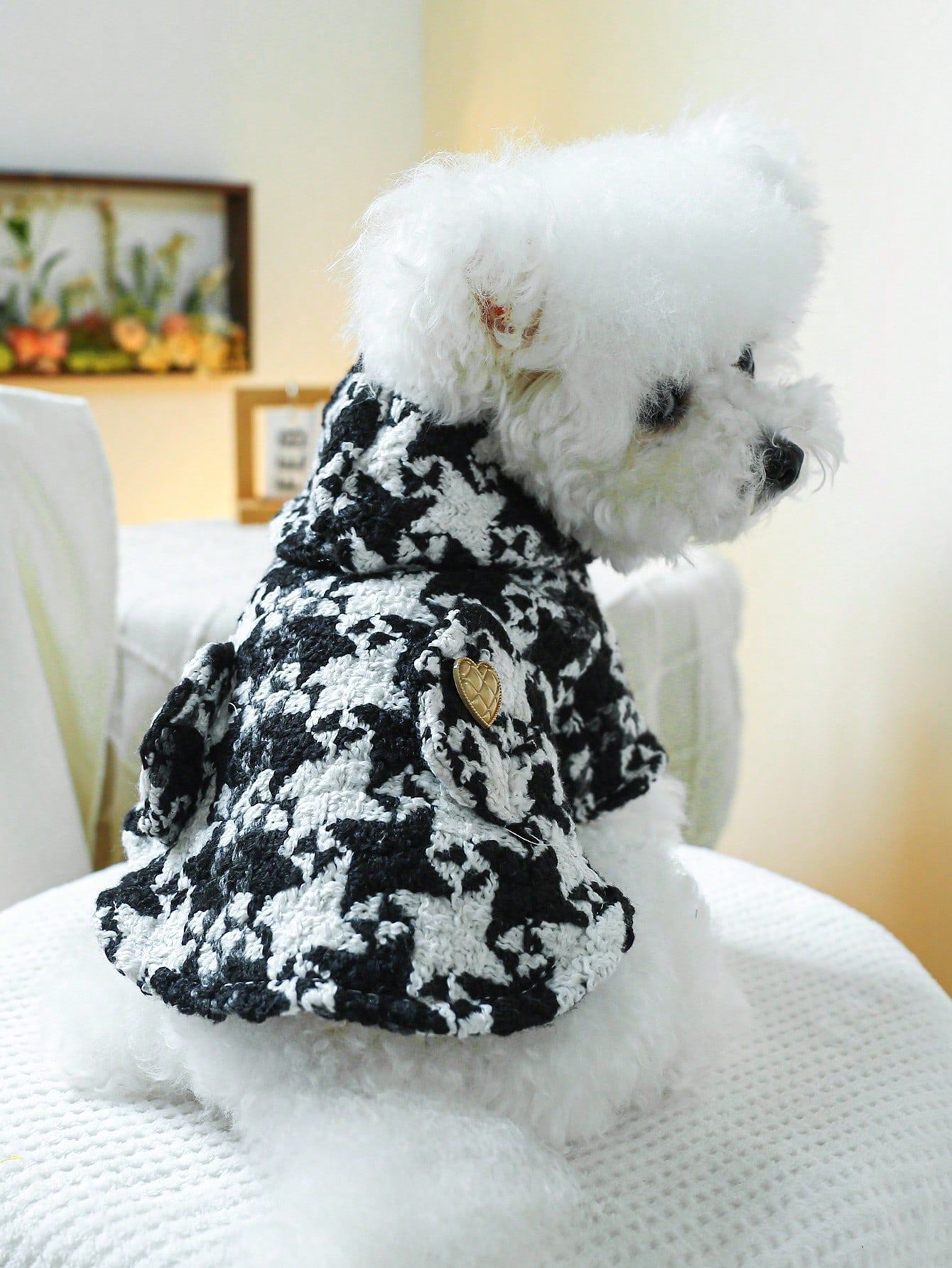 1pc Pet Clothing Dog Cat Apparel, Autumn/winter New Warm Checkered Pea Coat And Jacket | SHEIN