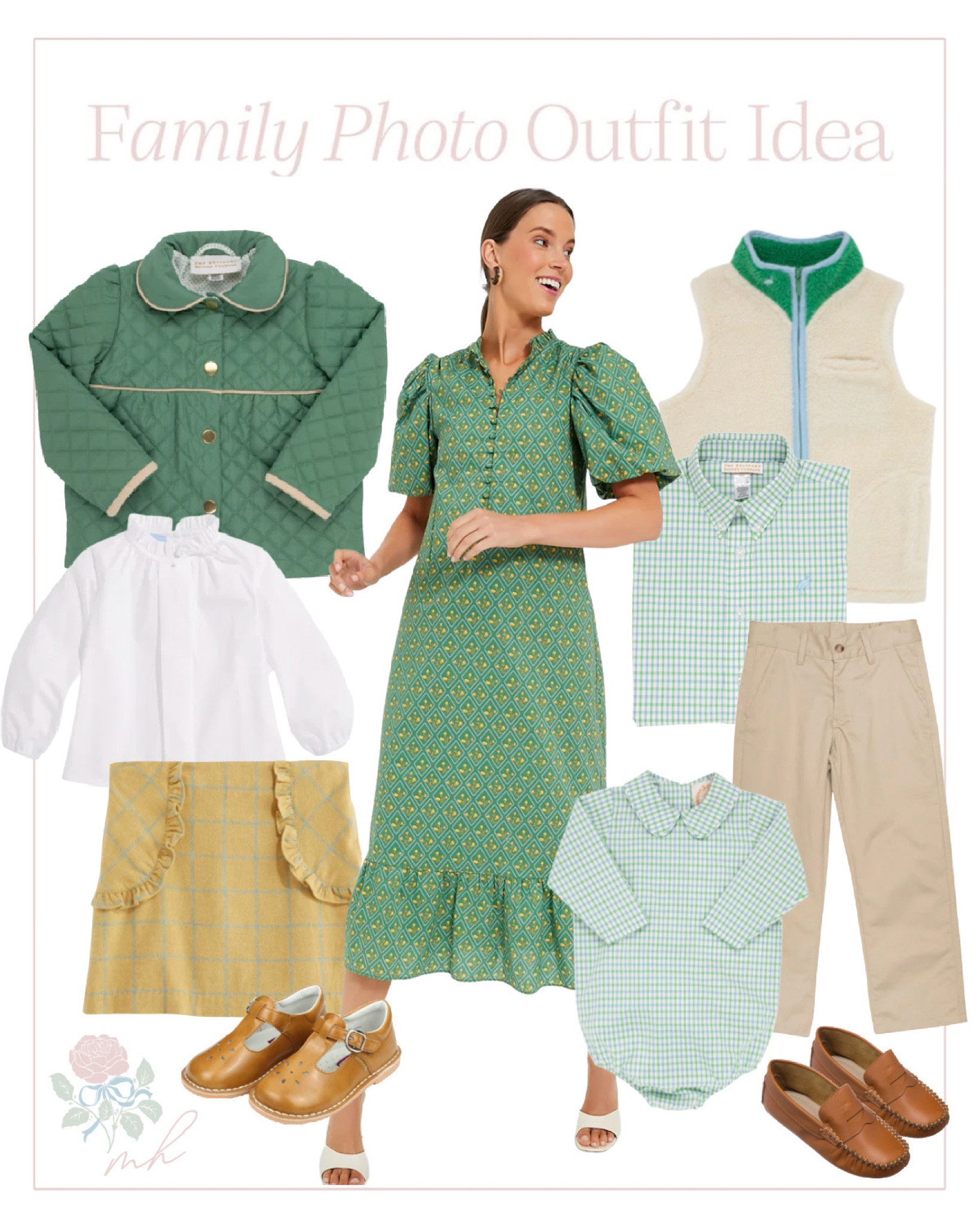 Family photo outfit idea green color scheme 

#LTKbaby #LTKfamily #LTKGiftGuide