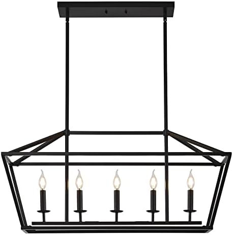 XILICON Kitchen Island Candle Rectangle Chandelier Light Fixture Linear 5 Light Dining Room Chand... | Amazon (US)