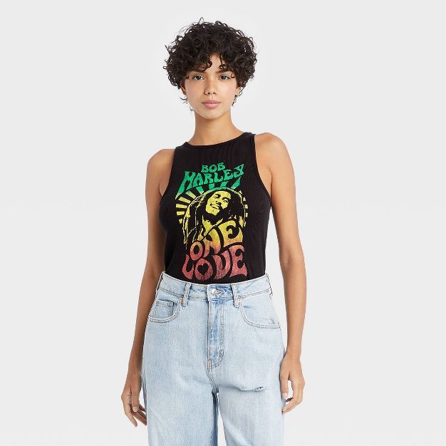Women's Bob Marley One Love Ribbed Graphic Tank Top - Black | Target