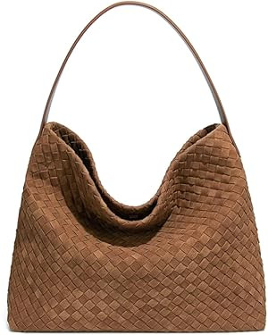 Woven Suede Shoulder Bag for Women Suede Hobo Bag Tote Elegant Handbag Satchel for Work Travel | Amazon (US)