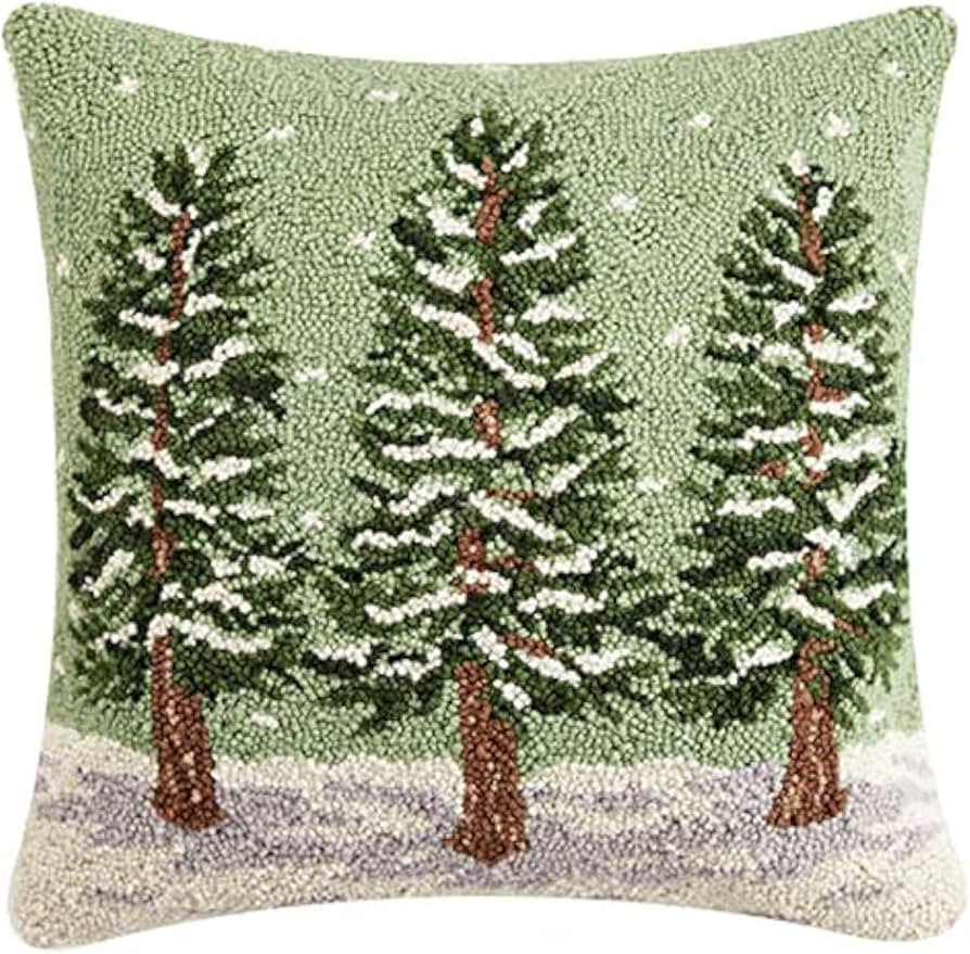 Peking Handicraft Winter Woods Trees Hooked Wool Throw Pillow - 18" x 18" | Amazon (US)