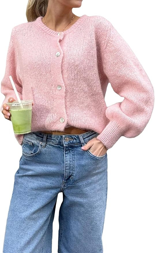 Women's Lightweight Cardigan Sweaters Cozy Long Sleeve Button Down Crewneck Knit Sweaters Trendy ... | Amazon (US)