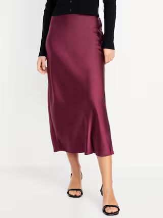 High-Waisted Satin Midi Slip Skirt | Old Navy (US)