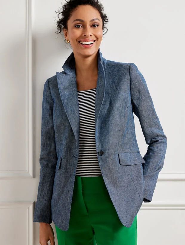 Classic Linen Blazer - Indigo/White | Talbots