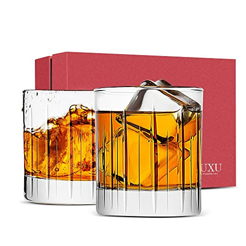 LUXU Crystal Whiskey Glasses 11 Ounce Scotch Glasses,Old Fashioned Cocktail Glasses,Clear Bourbon Glasses with Heavy Base for Bar,Party,Rum,Cognac/2 Rock Glasses in Gift Box-Hand Cut | Amazon (US)