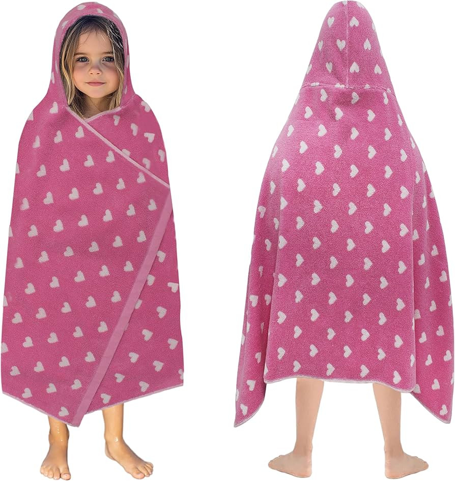 ORIGINAL KIDS Hooded Bath Towel Wrap - 100% Cotton Jacquard Reversible Large Hooded Hearts Kids T... | Amazon (US)