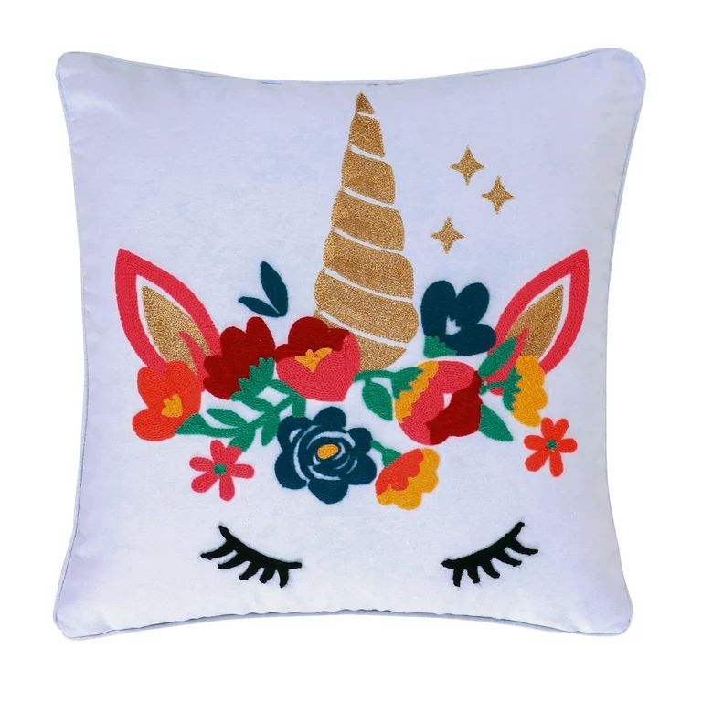 Levtex Home - Rainbow Pom - Decorative Pillow (18x18in.) - unicorn with floral garland - White, Y... | Walmart (US)