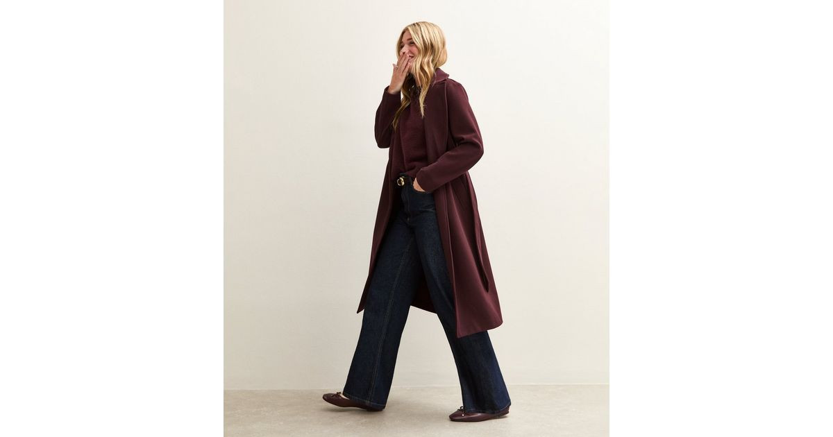 Burgundy Unlined Longline Belted Coat | New Look | New Look (UK)