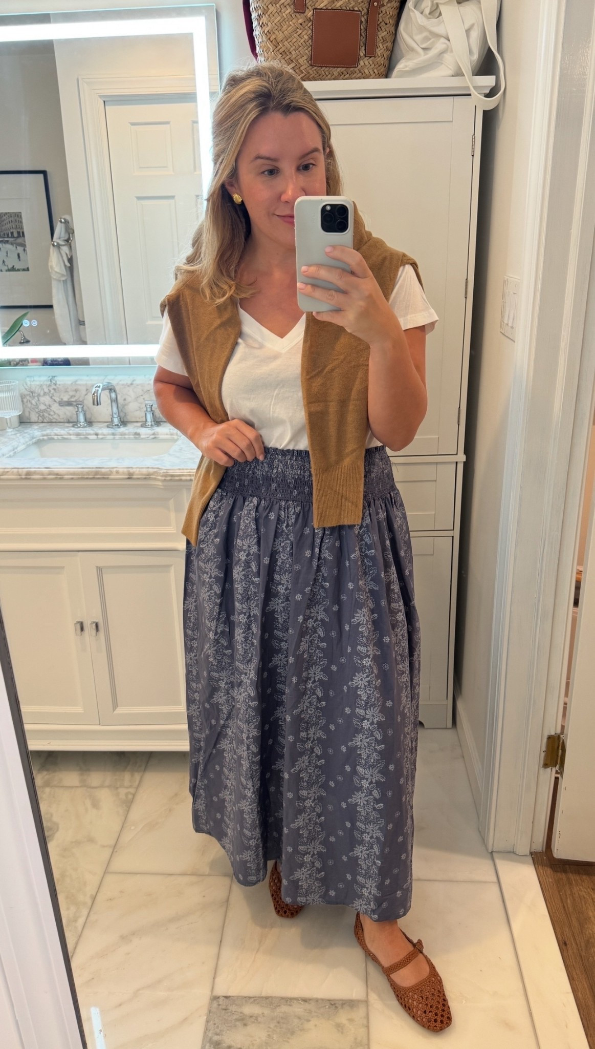 New outfit! Love the color and print of this maxi skirt, and this t-shirt is a great affordable staple. The sweater is a cashmere dupe! Great find. I have it in brown. 

Target 

#LTKMidsize #LTKFindsUnder50 #LTKShoeCrush