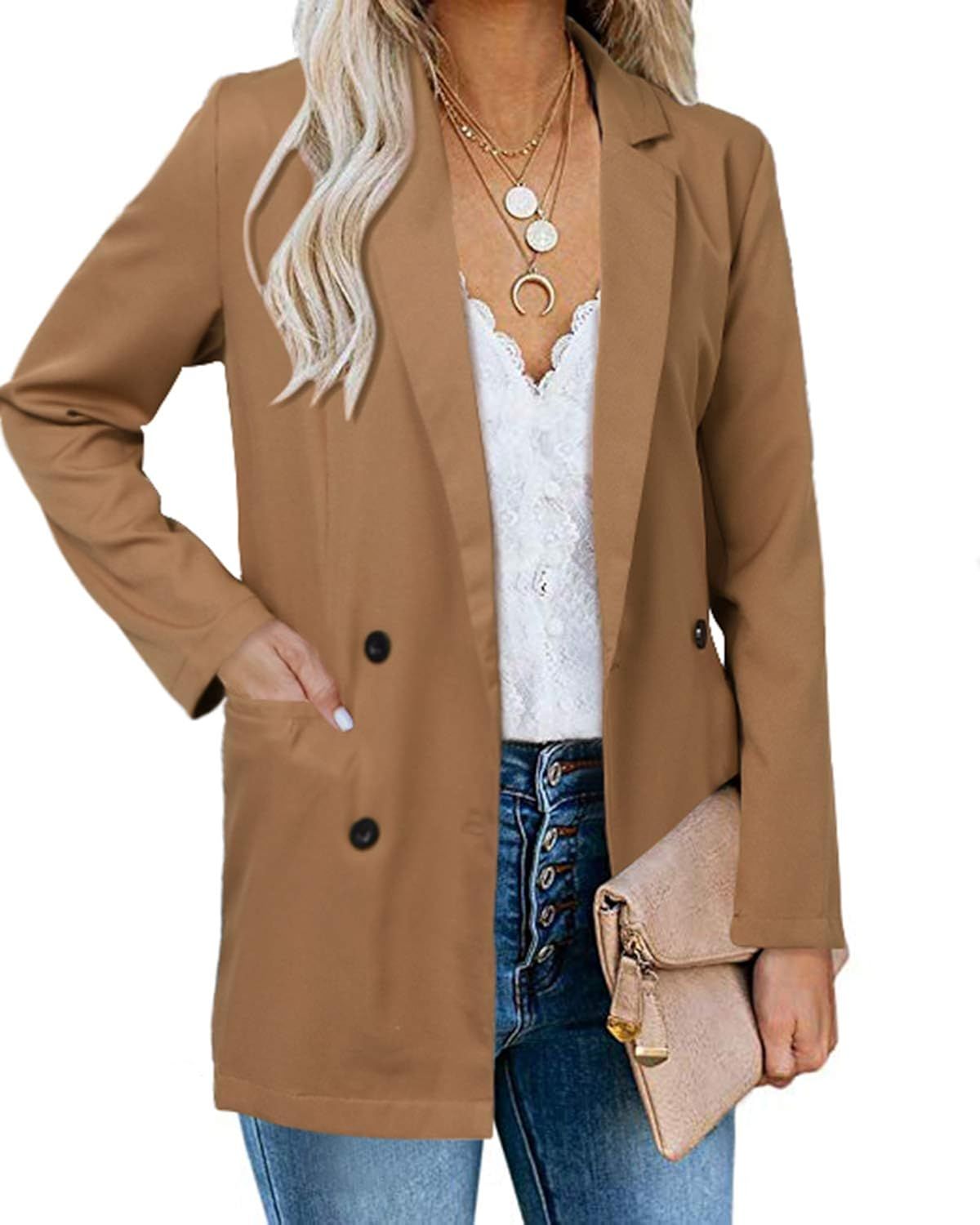 kenoce Womens Casual Basic Work Office Blazer Elegant Long Sleeve Open Front Cardigan Jacket | Amazon (US)
