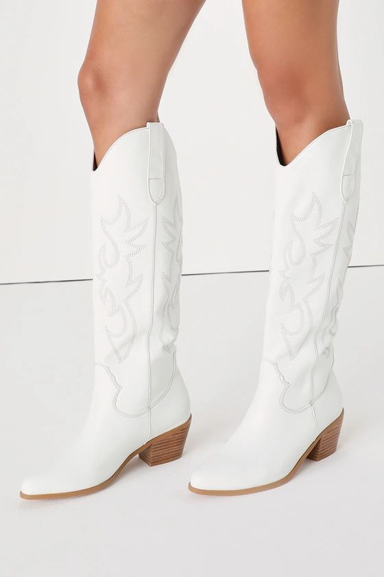 Urson White Pointed-Toe Knee High Boots | Lulus (US)