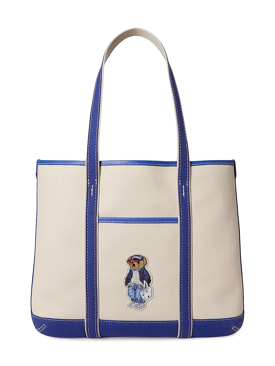 Polo Ralph Lauren Women's Small Spring Bear Shopper Tote Bag - Ecru And Indigo Sky | Saks Fifth Avenue