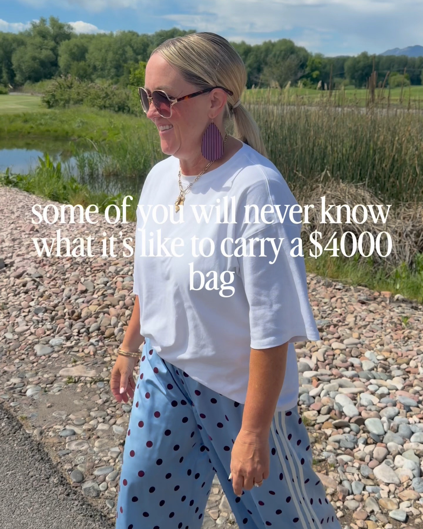 😂the only 4k bag I’ll be carrying around + it’s not even mine!
.
🔥but actually fav look from my kids for Mother’s Day 
.
#golfmom #momlife #adidas #polkadots #burgundyandblue #favwhitetee

#LTKmomlife #LTKootd #LTKOver40