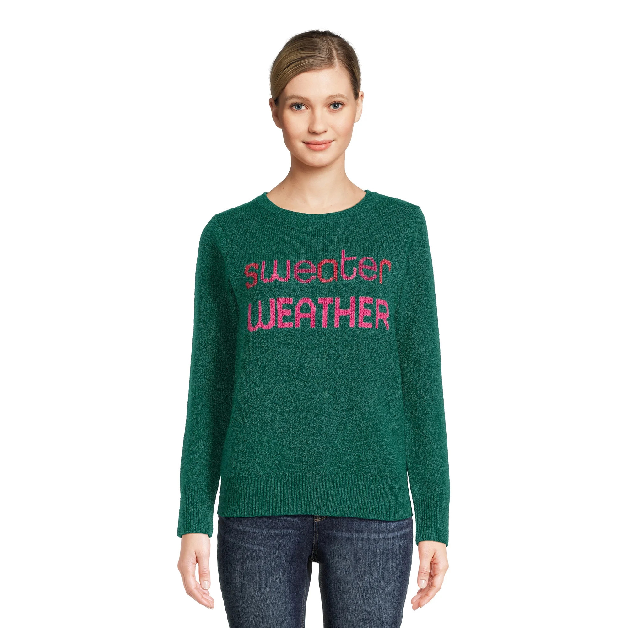Time and Tru Women's Pullover Crew Neck Sweater, Midweight, Sizes XS-XXXL | Walmart (US)