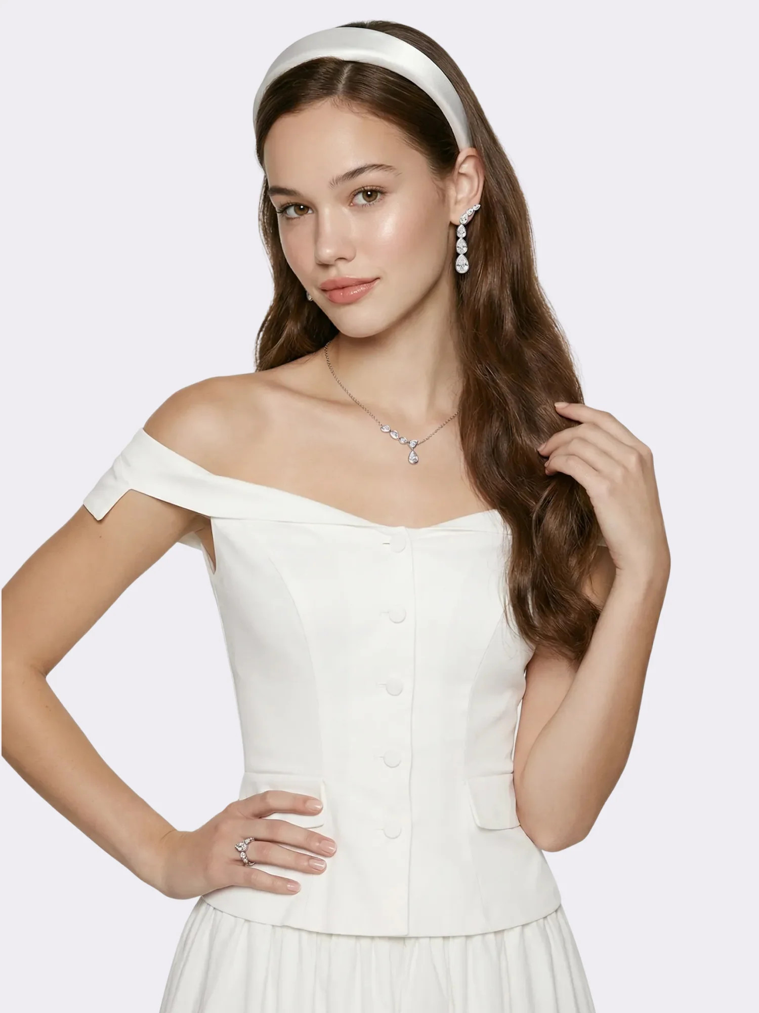 White Tailored Off-Shoulder Cropped Top | Nana Jacqueline | Nana Jacqueline