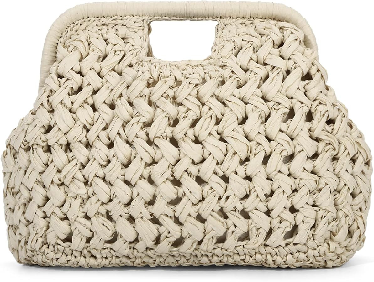 Fecialy Straw Clutch Purse for Women Summer Beach Woven Bags Straw Top Hanlde Handbags Vacation C... | Amazon (US)