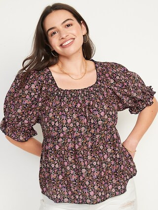 Puff-Sleeve Square-Neck Floral Babydoll Blouse for Women | Old Navy (US)