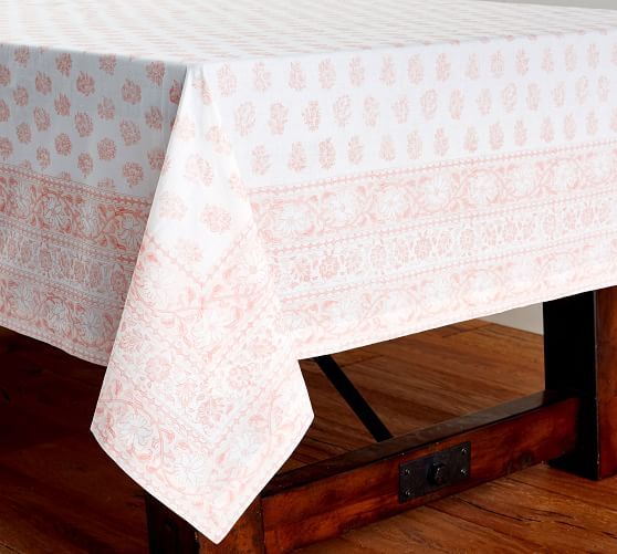 Block Print Lucia Blush Floral Tablecloth | Pottery Barn (US)