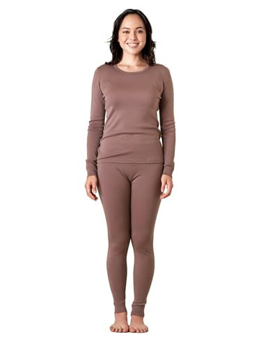 LAPASA Womens 100% Merino Wool Base Layer Set Midweight Thermal Underwear Long John Top & Bottom Warm Cold Weather L91 X-Large 2. Midweight Light Brown 1 Set | Amazon (US)