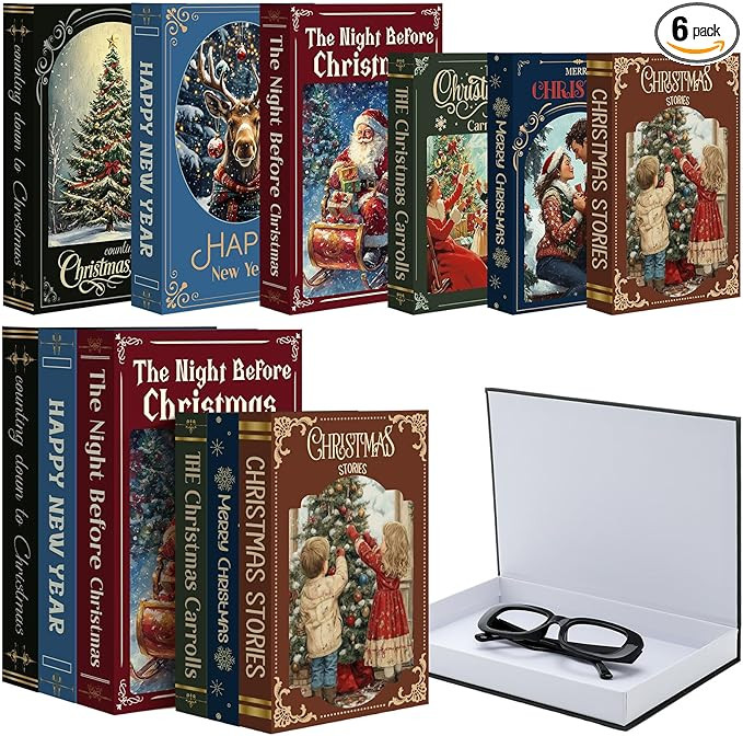 6 Pcs Christmas Decorative Faux Book Storage Box with Magnetic Cover for Home Office Decor Classi... | Amazon (US)