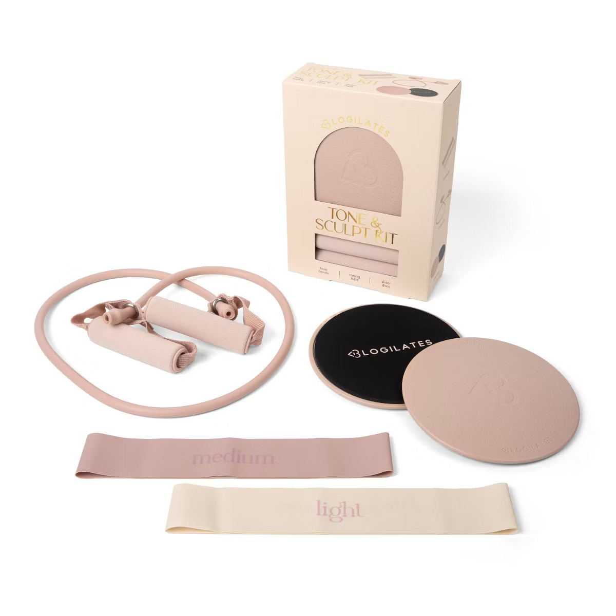 Blogilates Tone and Sculpt Fitness Kit Slider Discs Toning Tube and Resistance Band - Light/Mediu... | Target