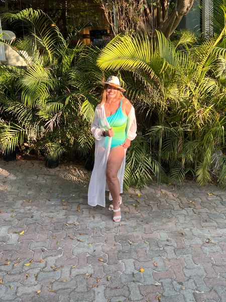 This gorgeous ombre one piece with the one shoulder is beautiful and I love the sheer white coverup.. Just soaking up the Sunshine in the golden hour...

#LTKswim #LTKcurves #LTKSeasonal