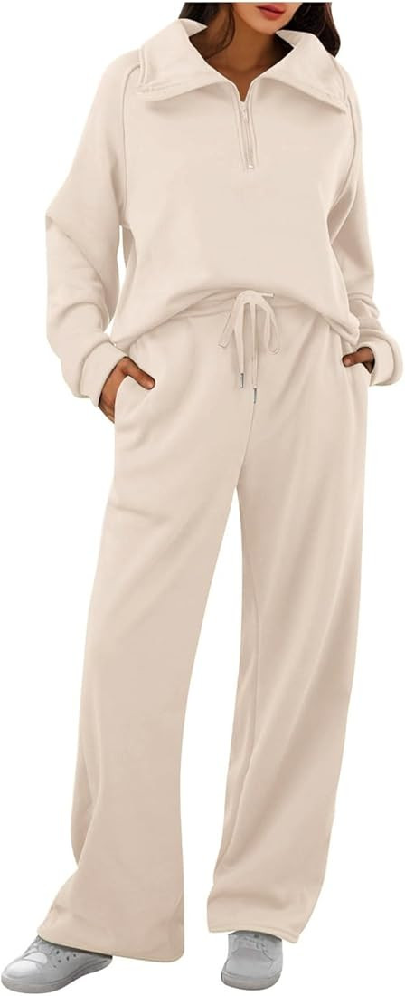 Womens 2 Piece Outfits Lounge Half Zip Hoodie Sweatsuit Sets Oversized Sweatshirt Baggy Fall Fash... | Amazon (US)