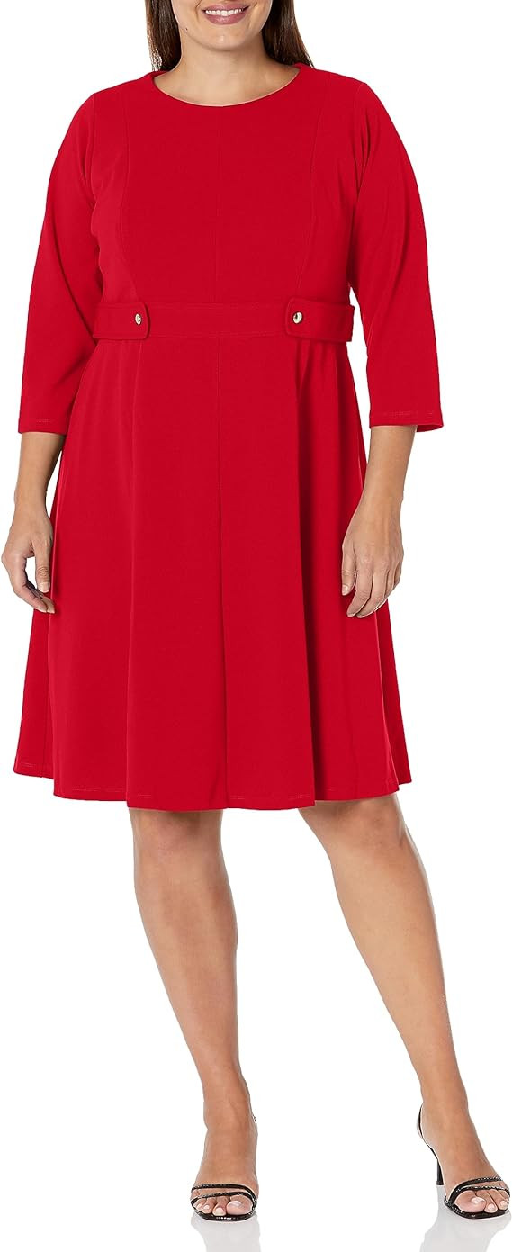 London Times Women's Crepe Fit and Flare Midi with Waist Button Detail       Send to LogieInstant... | Amazon (US)